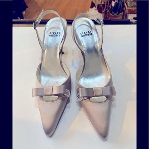 Stuart Weitzman sling back satin kitty heels